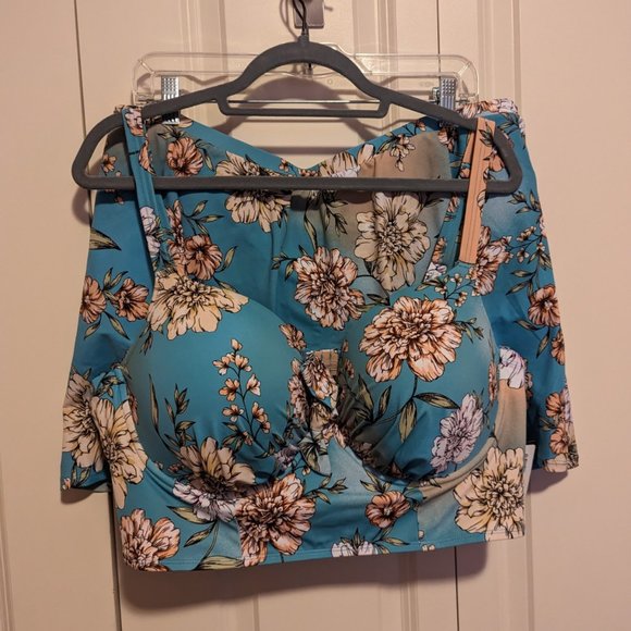 Torrid Floral Blue and Pink Swim Set - Picture 2 of 3